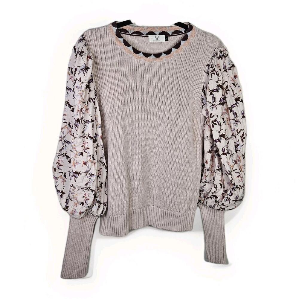 Homebody Mauve Pink Floral Sweater Puff Sleeves Medium Cottagecore Granny Fairy